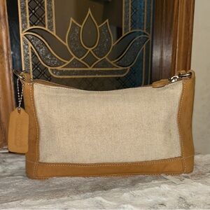 Vintage Coach Demi Bleecker 6115 Ivory Canvas & Camel Leather Baguette